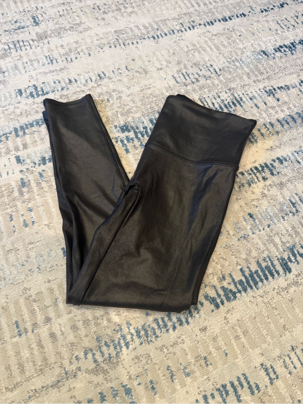 SPANX Black Faux Leather Leggings Petite Like New